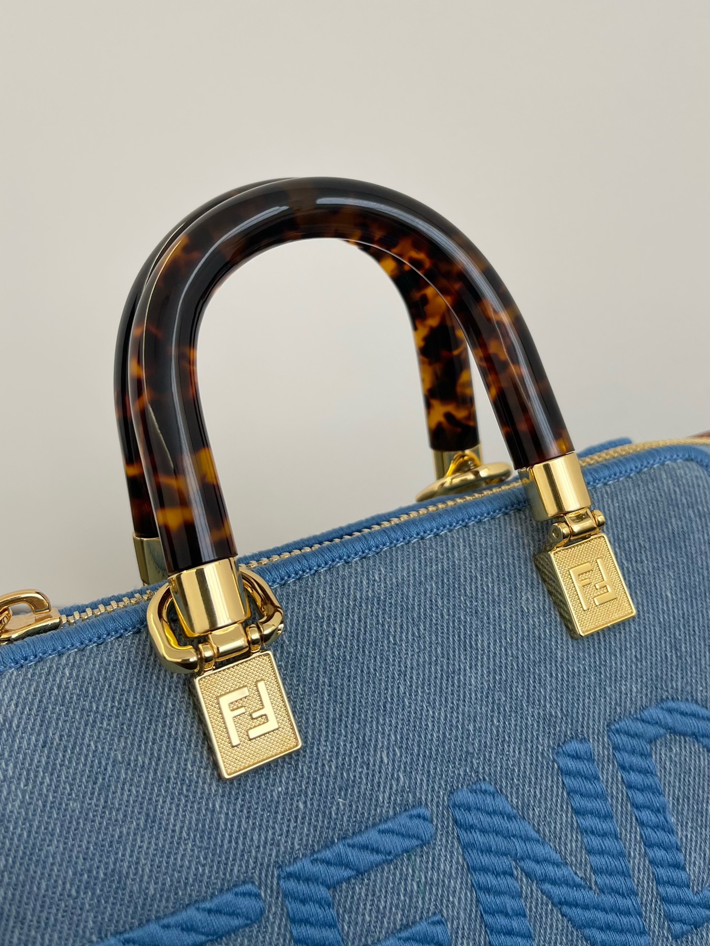 Fendi Mini By The Way Denim Fabric Boston Shoulder Bag Blue